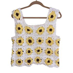 Karen Goodman Handmade Womens Tank Top Size Large Granny Square Sun Flower